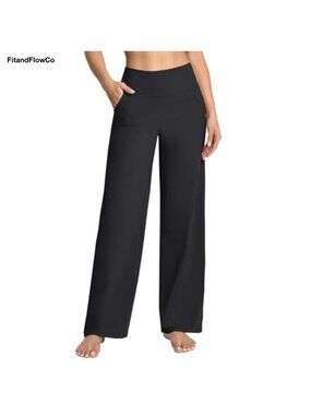 Women High Waist Wide Leg Yoga Pants Sweatpants Side Pockets Lightweight